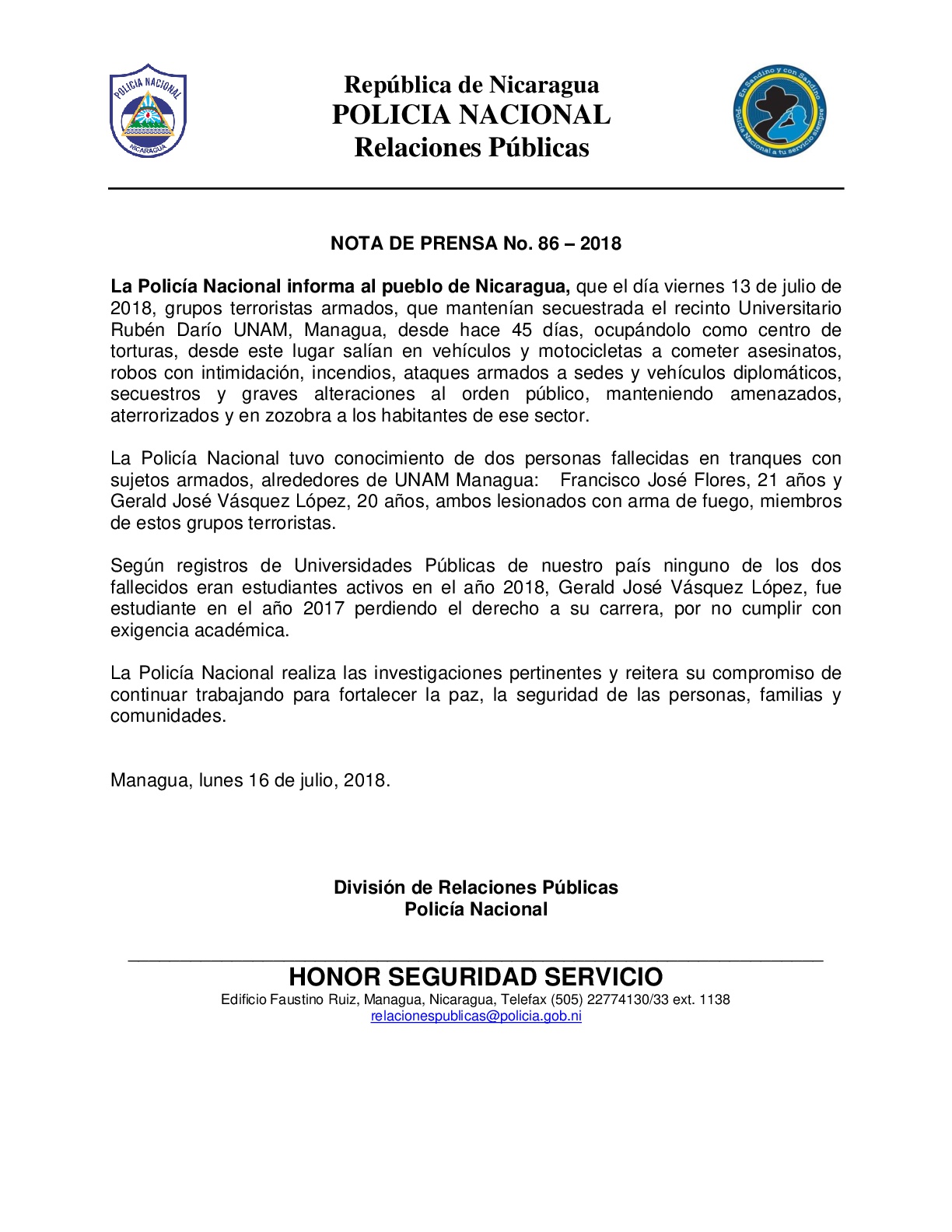 Reconocidos delincuentes mueren en enfrentamientos en la UNAN-Managua