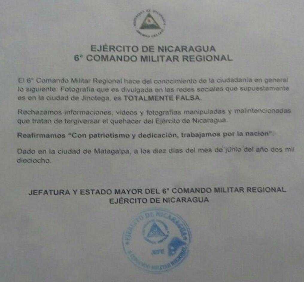 Ejército de Nicaragua desmiente información falsa que circula en redes sociales