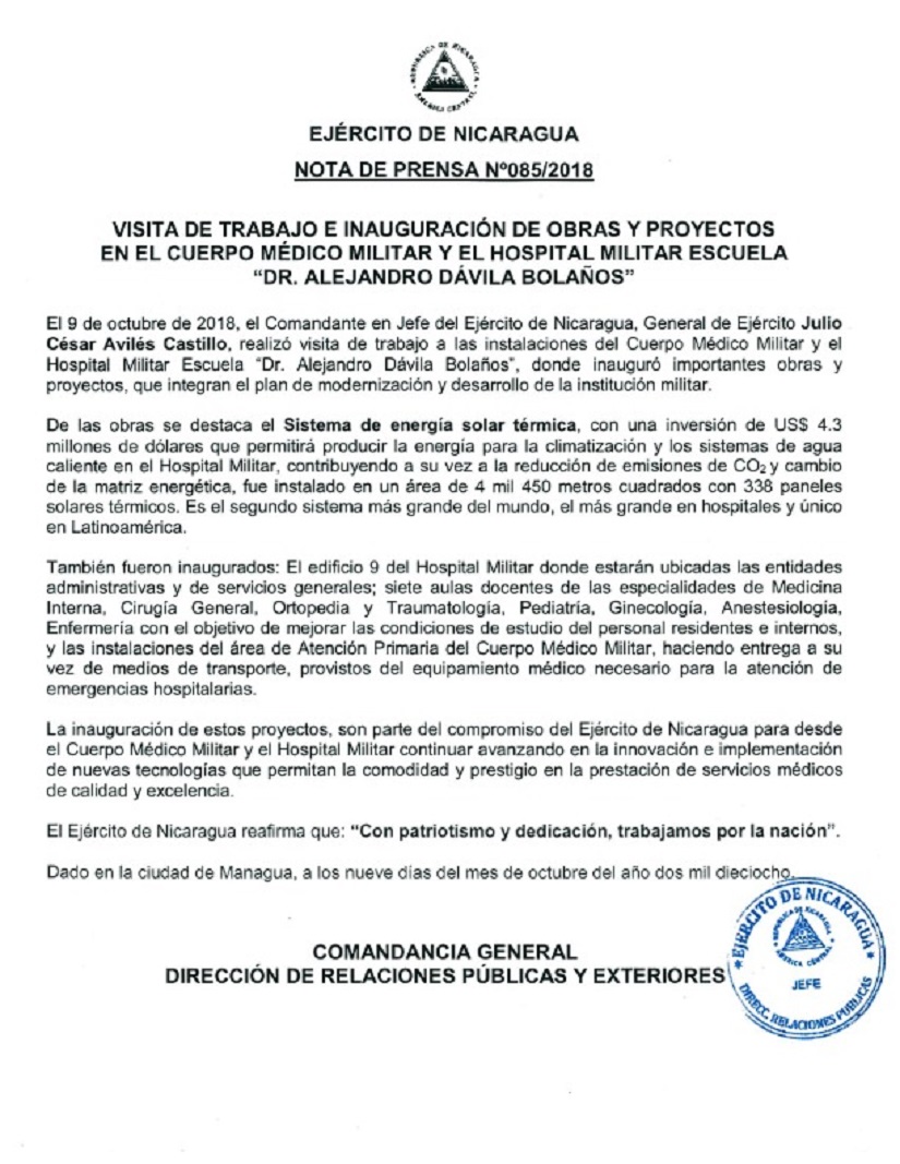 Ejército de Nicaragua inaugura importantes obras y proyectos