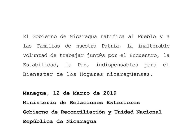 comunicado del gobierno de nicaragua ante la mesa de negociación