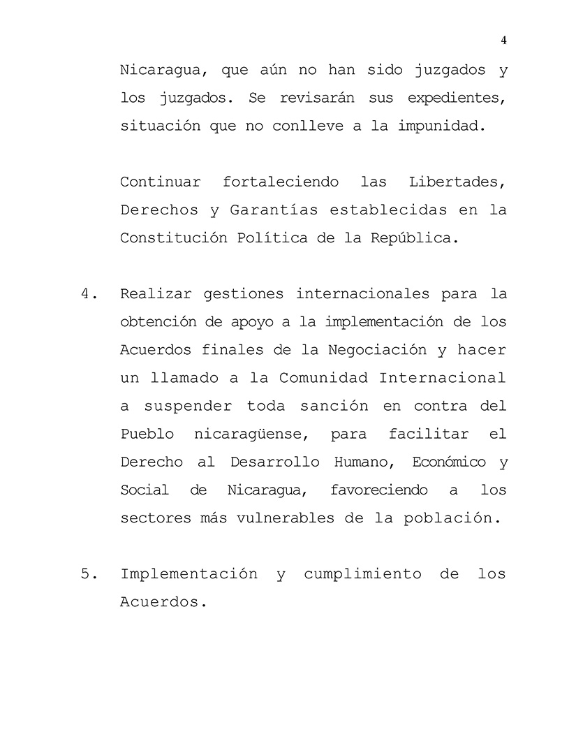 comunicado gobierno de nicaragua mesa de negociacion