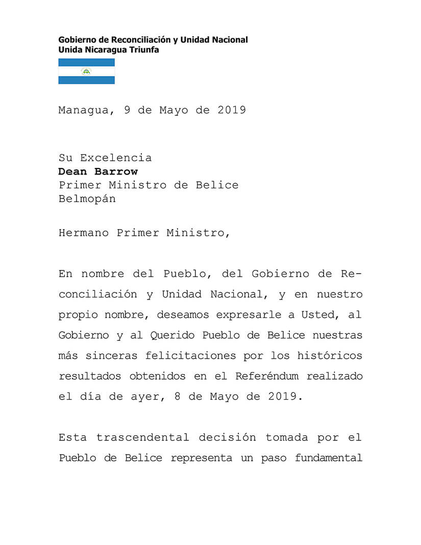 Nicaragua saluda históricos resultados del Referéndum en Belice