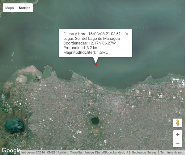 Se registran sismos al sur del Lago de Managua