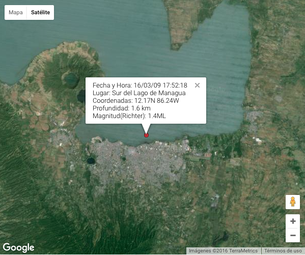 Nuevos sismos al sur del Lago Xolotlán