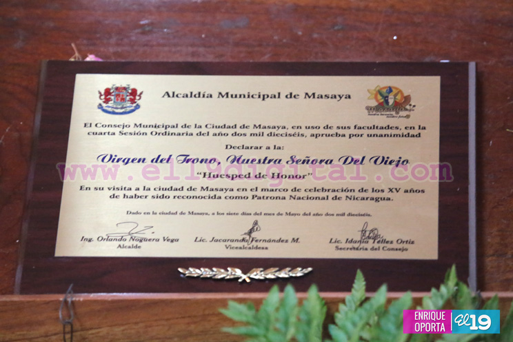 Nuestra Señora del Trono es declarada Huésped de Honor en la ciudad de Masaya