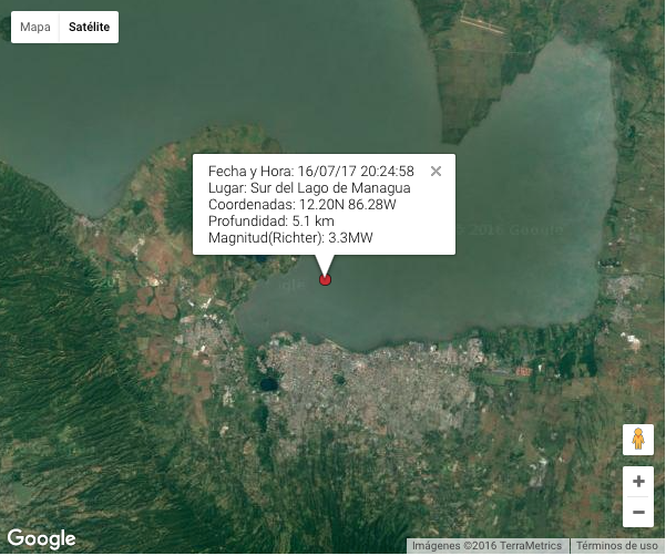 Reportan sismos al Sur del Lago de Managua