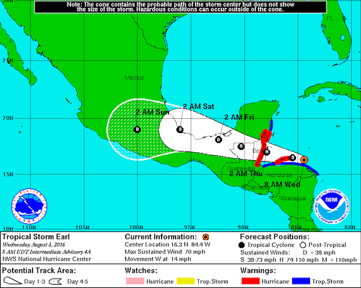 Prevén fortalecimiento de la tormenta tropical Earl