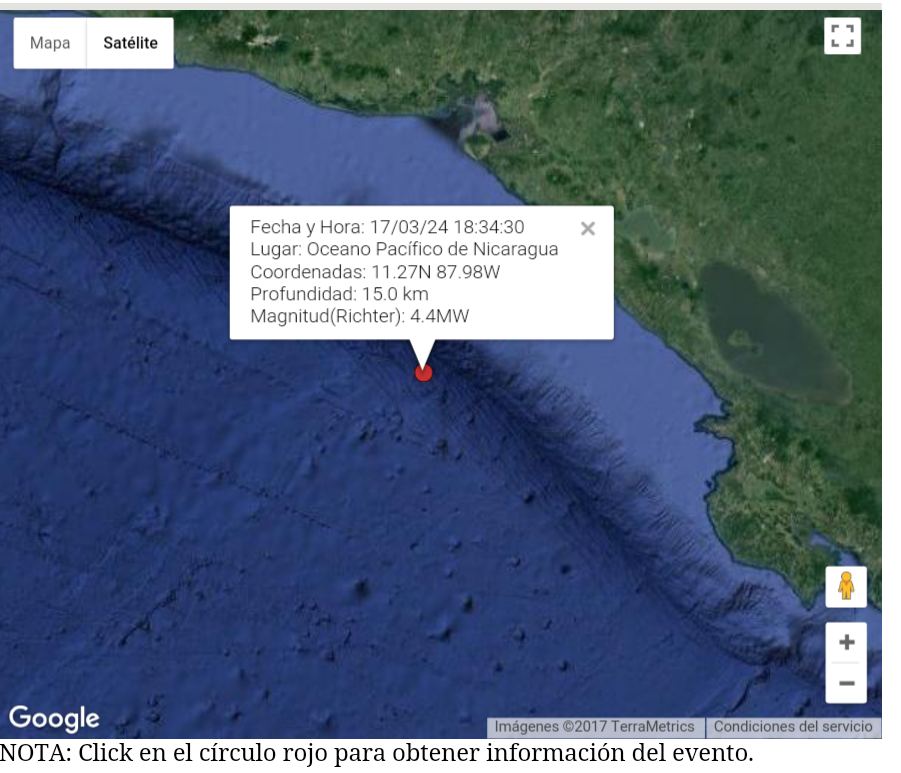 Se registra sismo en el Océano Pacífico frente a Nicaragua 