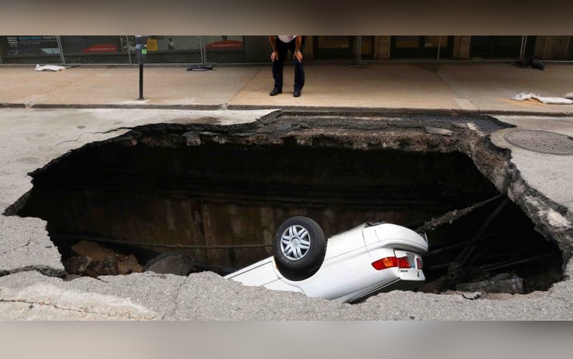 Un enorme hoyo en Estados Unidos se traga un auto entero