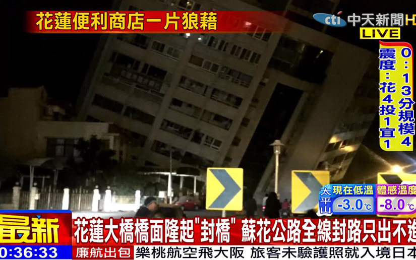 Colapsa hotel en Taiwán luego de un sismo de 6,4