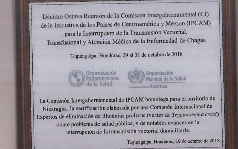 Certifican a Nicaragua como país que eliminó el vector transmisor de la enfermedad de chagas