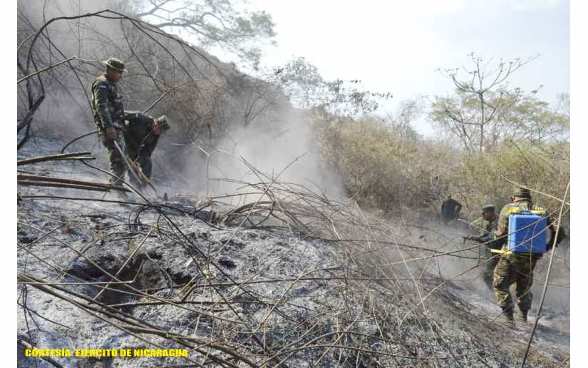 Ejército participa en sofocación de incendio forestal en Chichigalpa