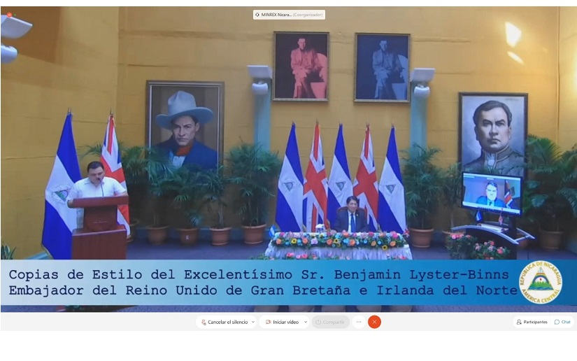 Canciller de Nicaragua recibe Copias de Estilo de Embajador del Reino Unido