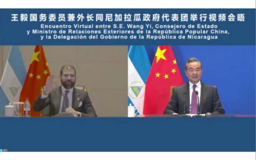 Delegación de Nicaragua que visita China sostiene encuentro virtual con Wang Yi