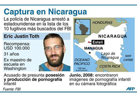 Nicaragua captura estadounidense de la lista de 10 más buscados del FBI