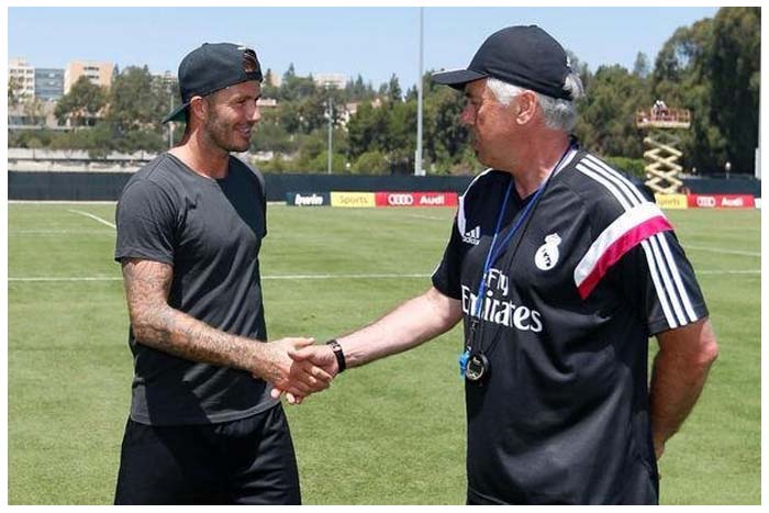 Beckham asiste al entrenamiento del Real Madrid en California