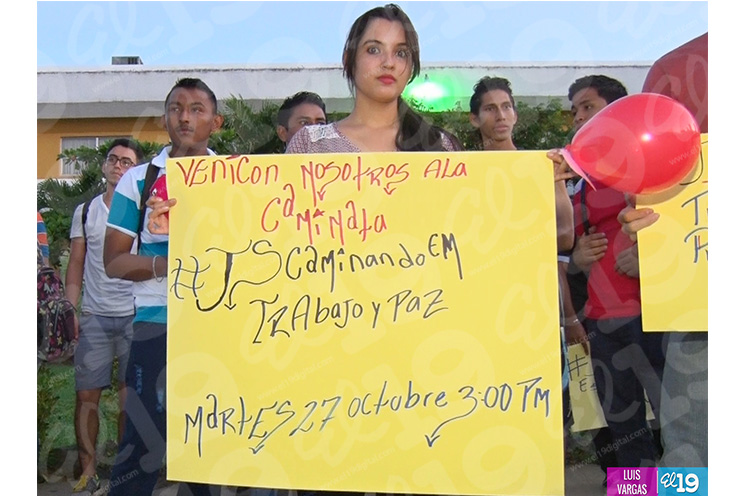 Universitarios se disponen a participar en Caminata Trabajo y Paz... Unida, Nicaragua Triunfa!