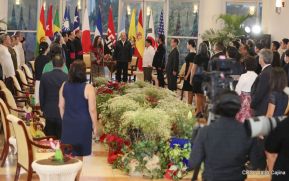 Presidente Daniel Ortega y Vicepresidenta Rosario Murillo reciben cartas credenciales de 11 embajadores acreditados en Nicaragua