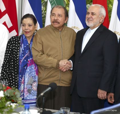 Encuentro del presidente Daniel Ortega y la compañera Rosario Murillo con el canciller de Irán