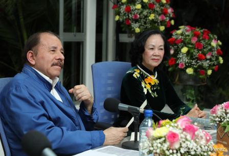 Hermandad y compañerismo en reunión del presidente Daniel Ortega y vicepresidenta Rosario Murillo con delegación de alto nivel de Vietnam