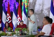 Acto en celebración acto de la entrega de buses de China a transportistas de Managua