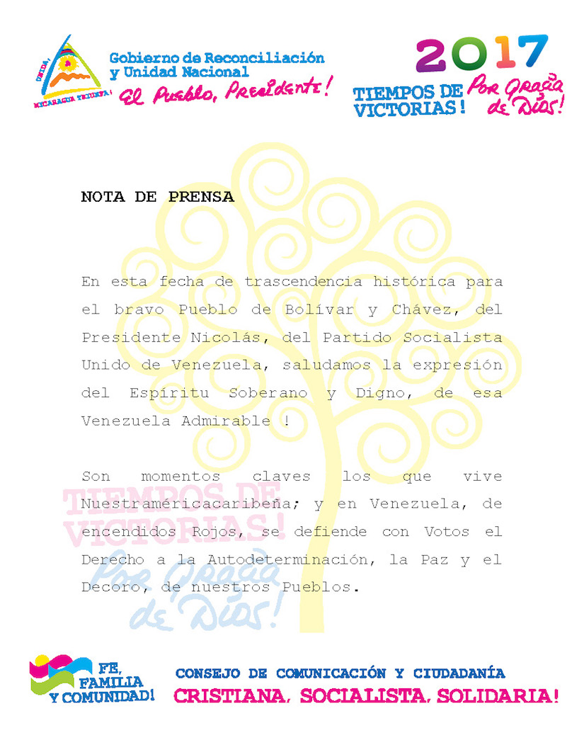 Nota de Prensa Venezuela