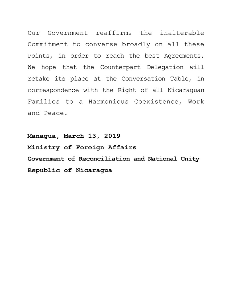 comunicado gobierno de nicaragua