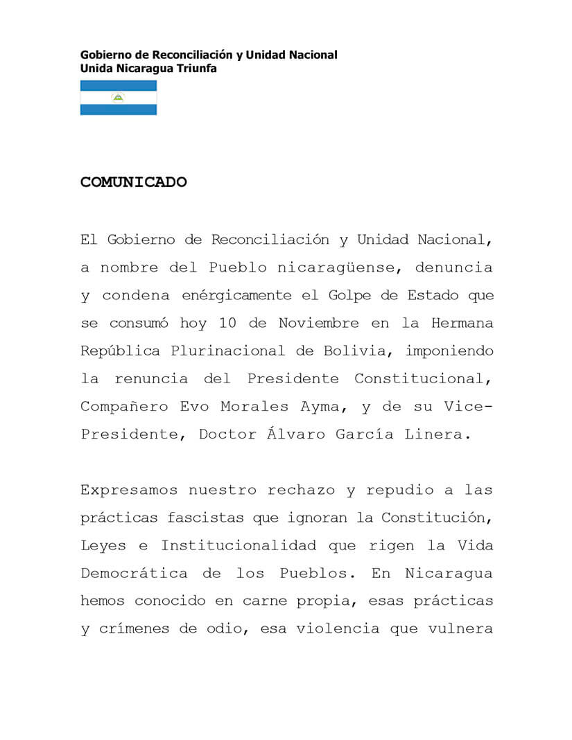 comunicado-nicaragua-bolivia-golpe-estado-