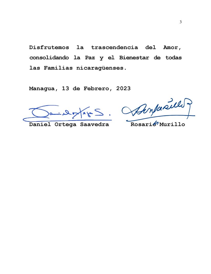 Saludo en el día del Amor y la Amistad a las familias nicaragüenses